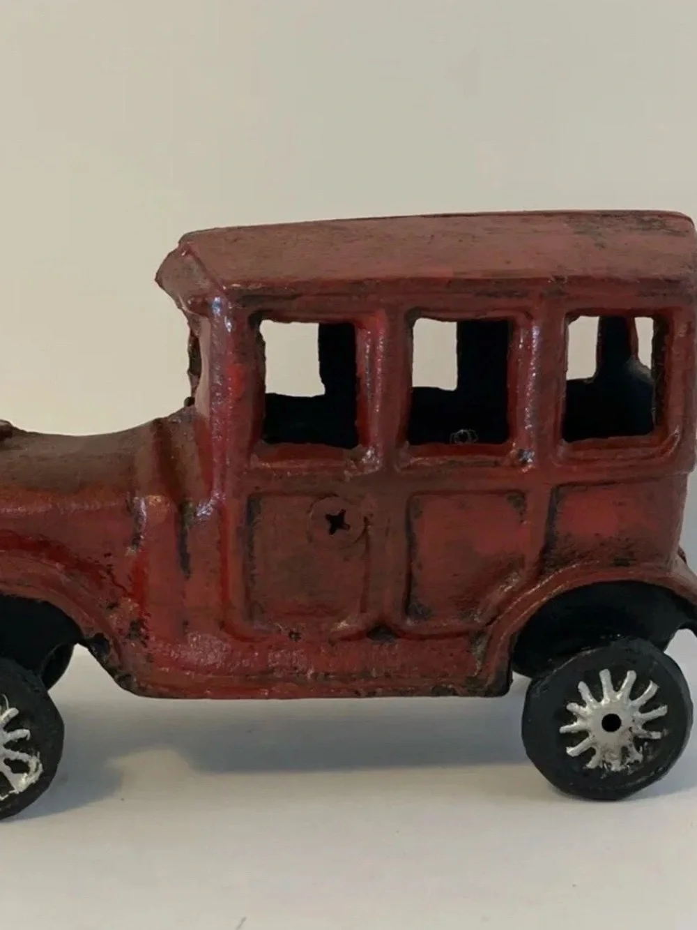 Cast Iron Ford Model T Sedan Reproduction Red Car Vintage Cab VTG
